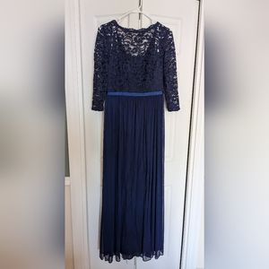 3/4 Sleeve Illusion Lace and Mesh Bridesmaid Dress Color:Marine Blue Size: 8